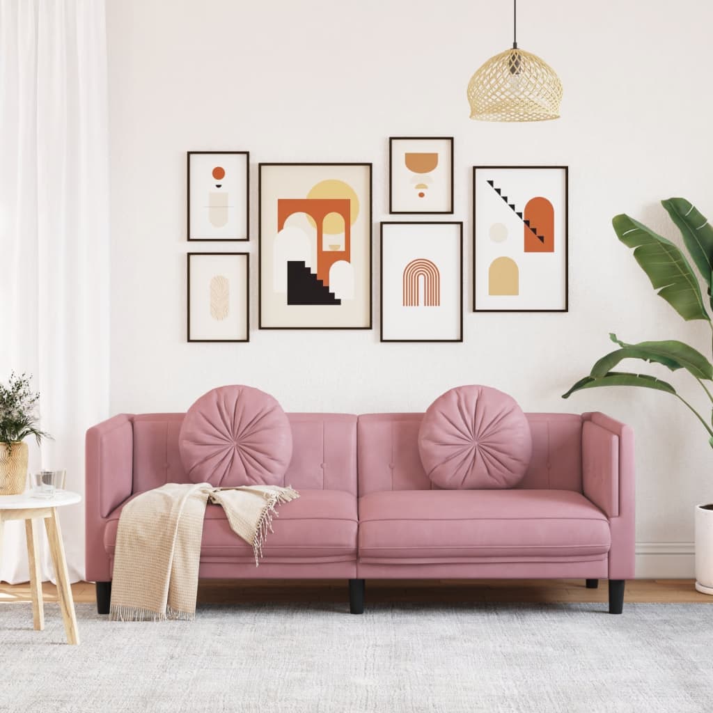 vidaXL 3-personers sofa med hynder velour lyserød