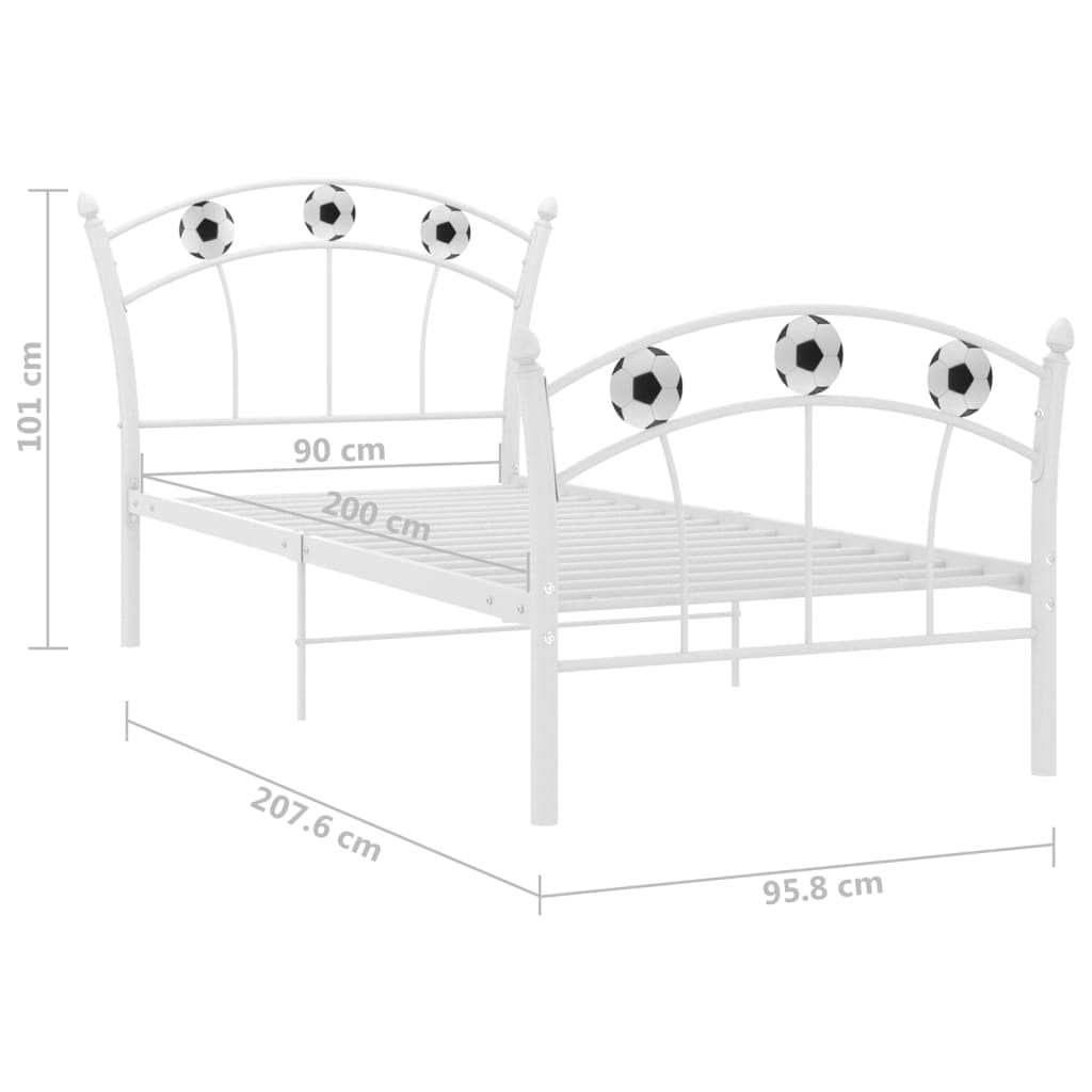 vidaXL sengestel 90x200 fodbolddesign metal hvid