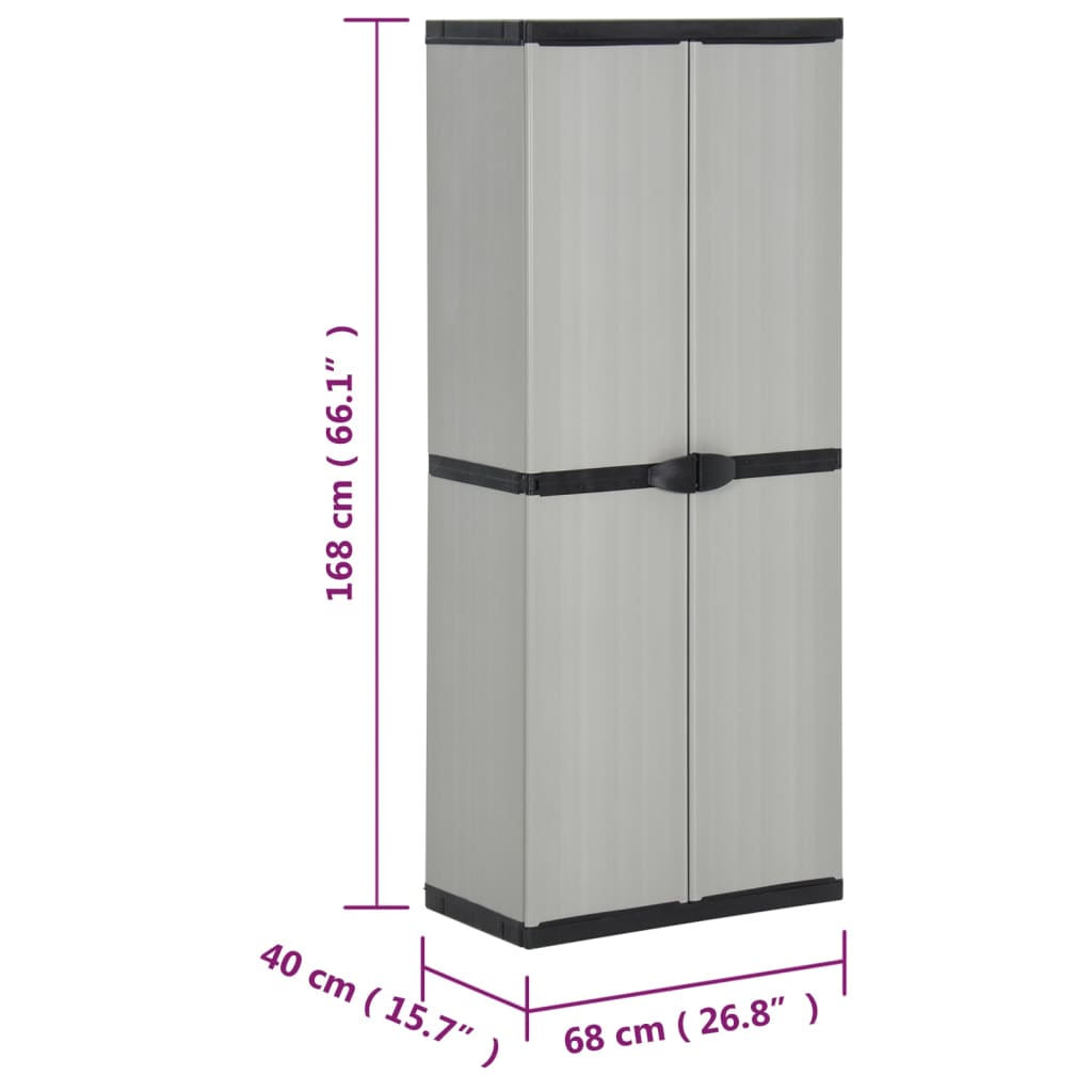 vidaXL opbevaringsskab til haven 68x40x168 cm 3 hylder grå og sort