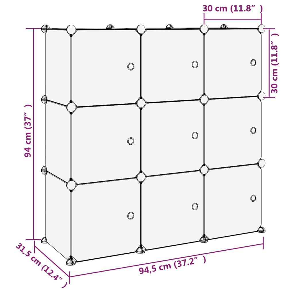 vidaXL kubeformede opbevaringskasser 9 stk. med låger PP transparent