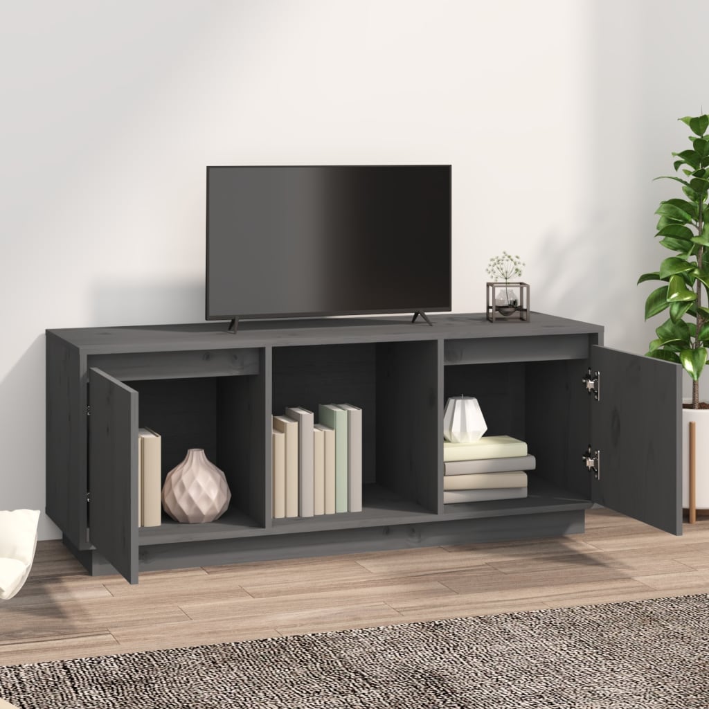 vidaXL tv-bord 110,5x35x44 cm massivt fyrretræ grå