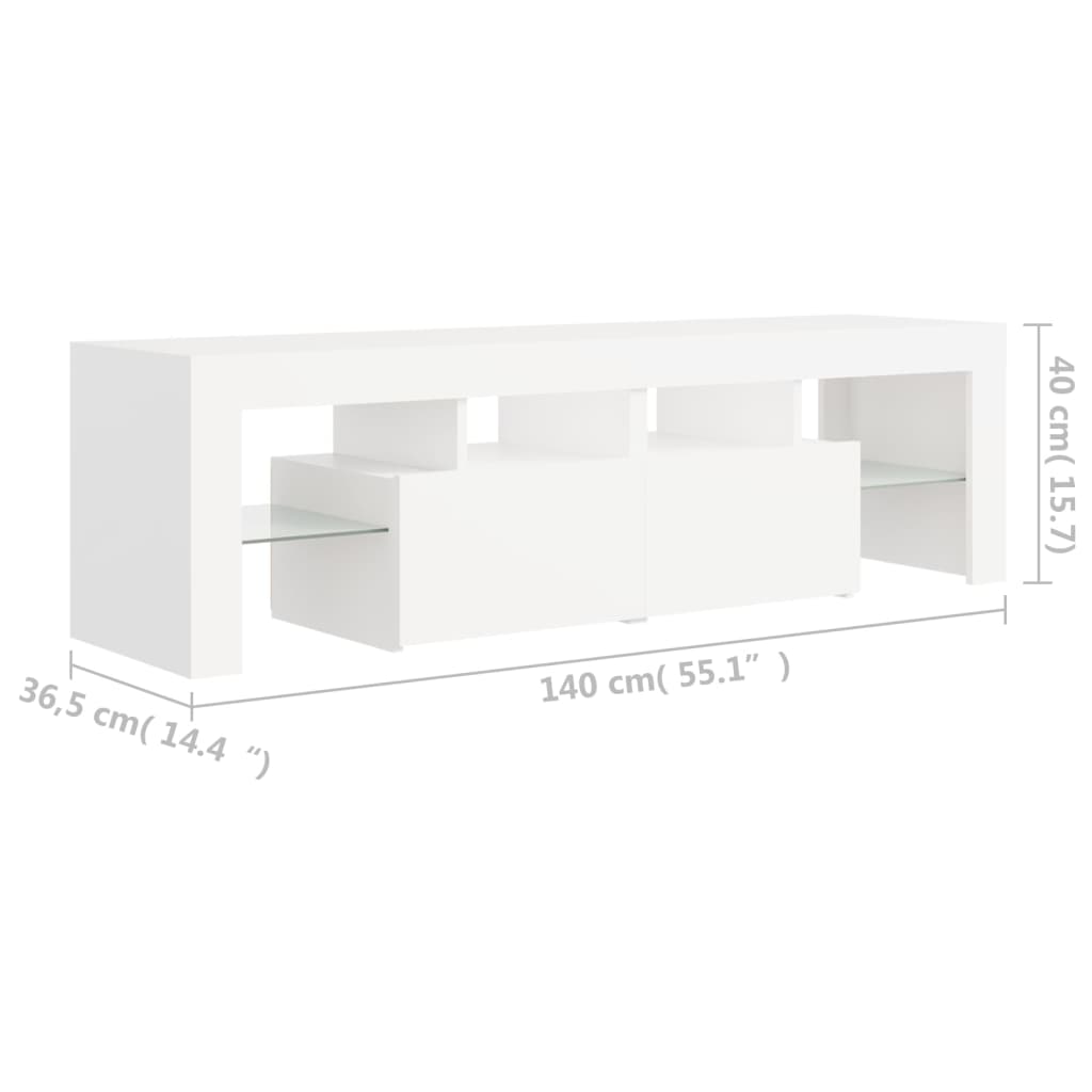 vidaXL tv-bord med LED-lys 140x36,5x40 cm hvid