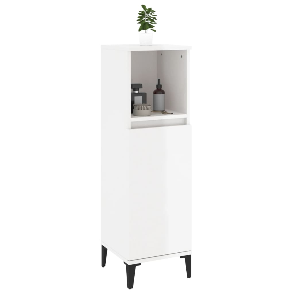 vidaXL badeværelsesskab 30x30x100 cm konstrueret træ hvid højglans