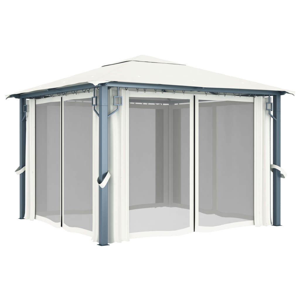 vidaXL pavillon med gardin + LED-lyskæder 3x3 m aluminium cremefarvet