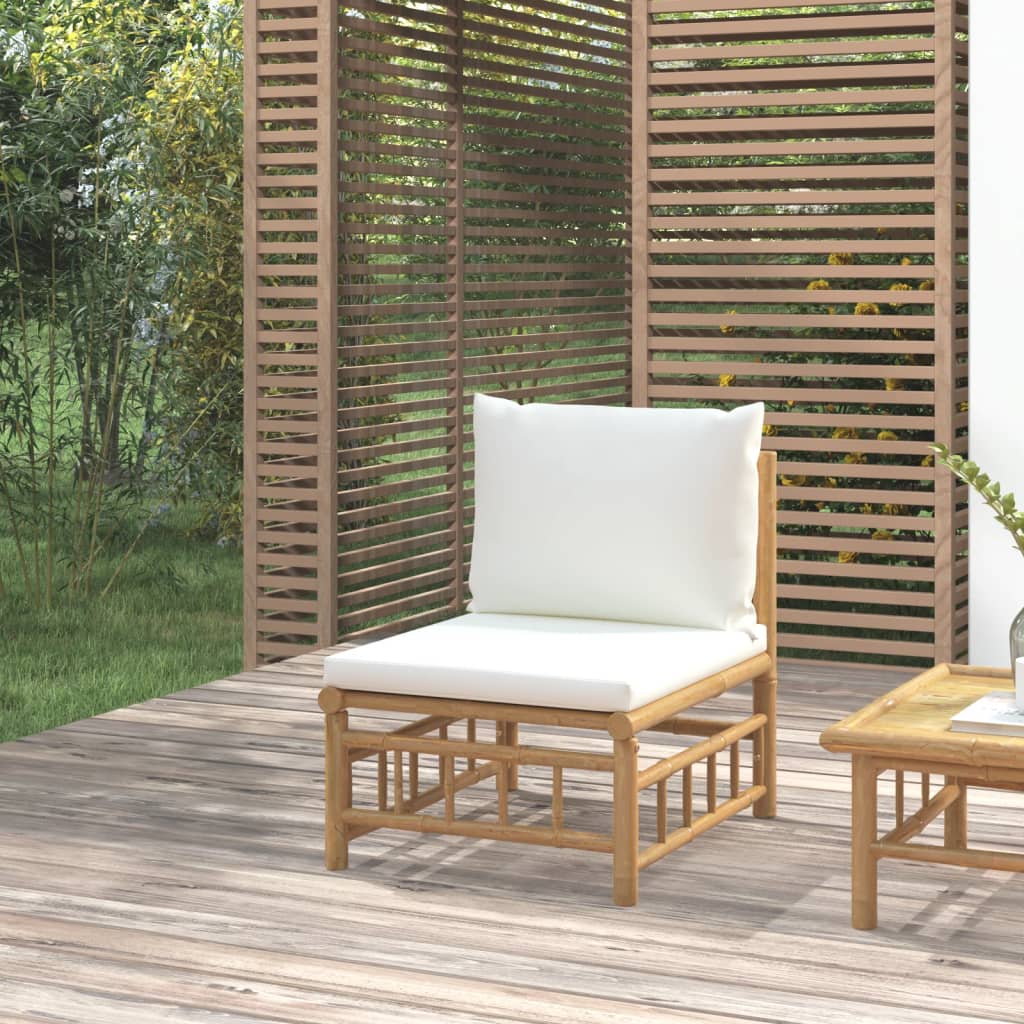 vidaXL midtermodul til havesofa med cremehvide hynder bambus