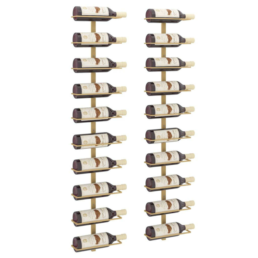vidaXL væghængte vinreoler til 7 flasker 10 stk. metal guldfarvet