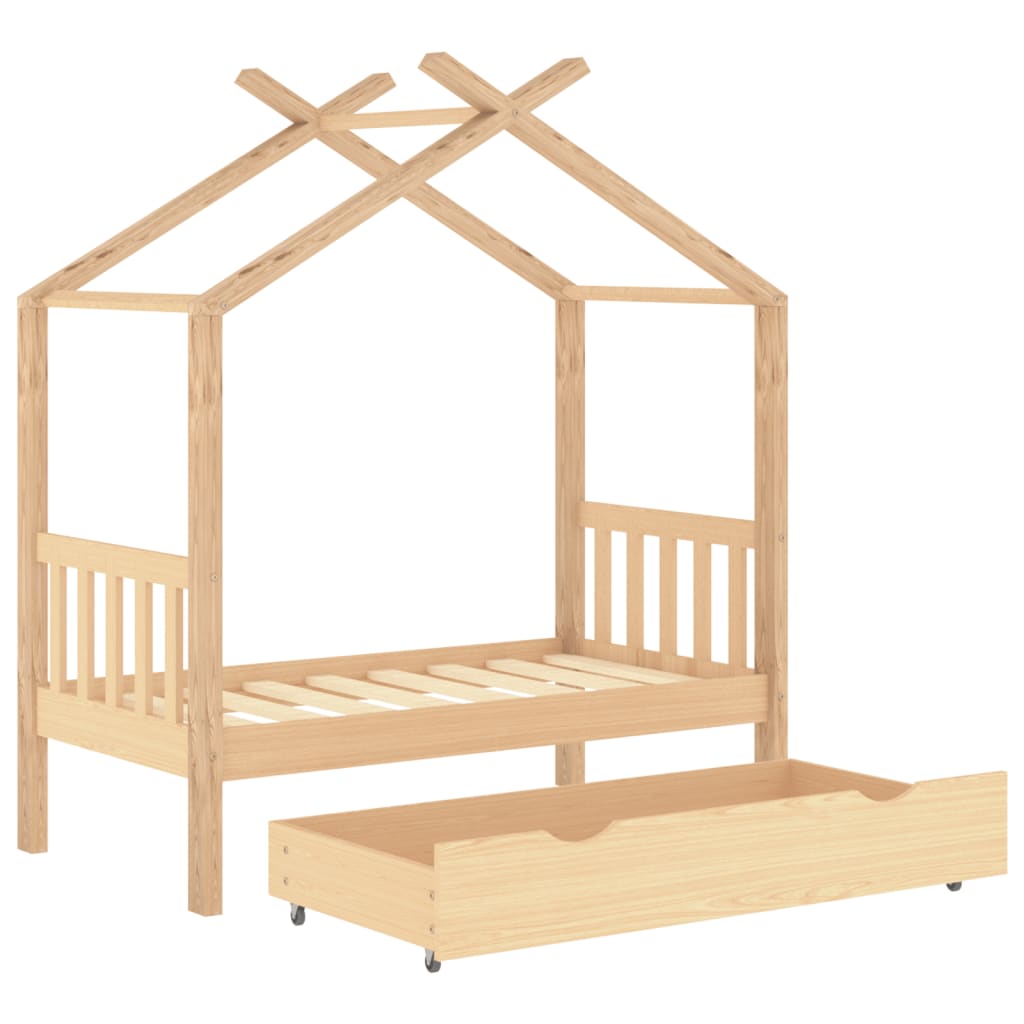 vidaXL sengestel til børneseng 70x140 cm med skuffe massivt fyrretræ