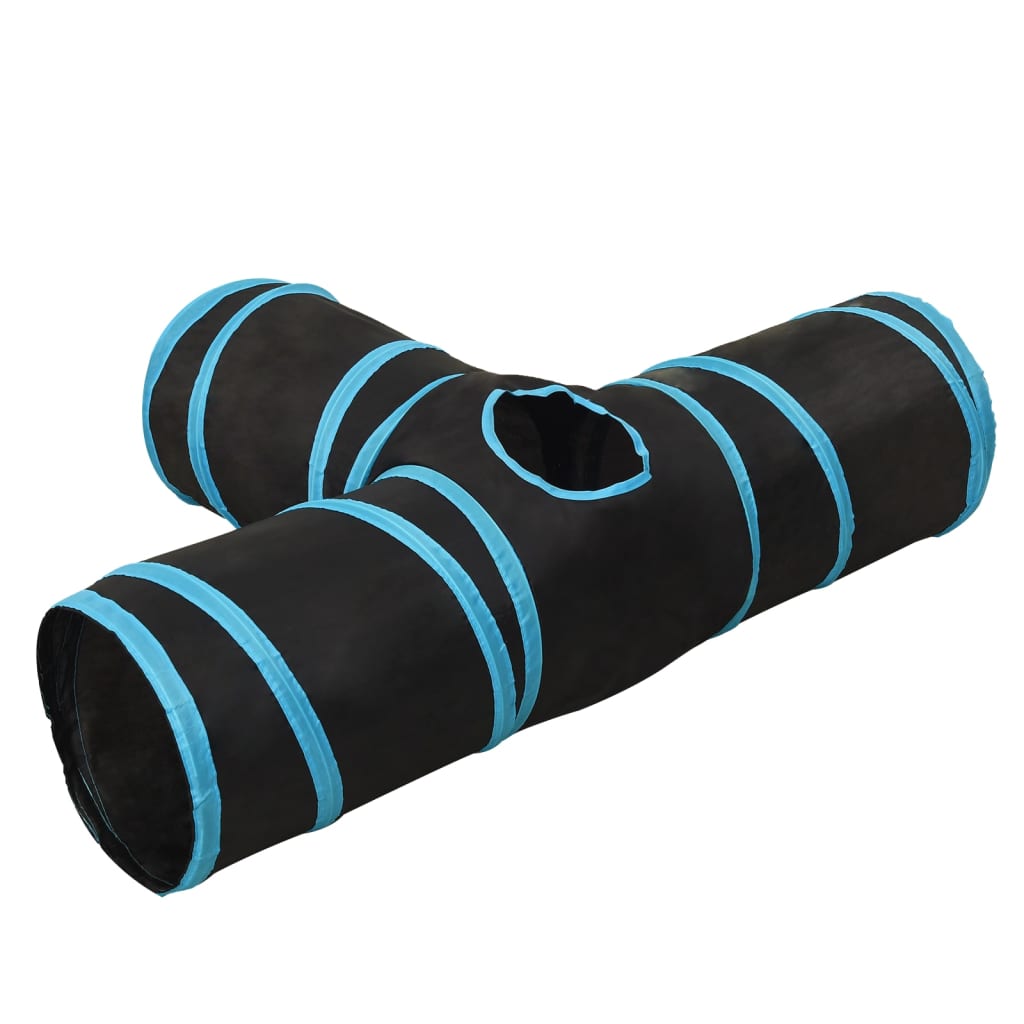 vidaXL 3-vejs kattetunnel 90 cm polyester sort og blå