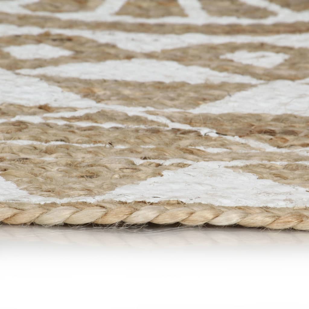 vidaXL håndlavet tæppe med hvidt print jute 150 cm
