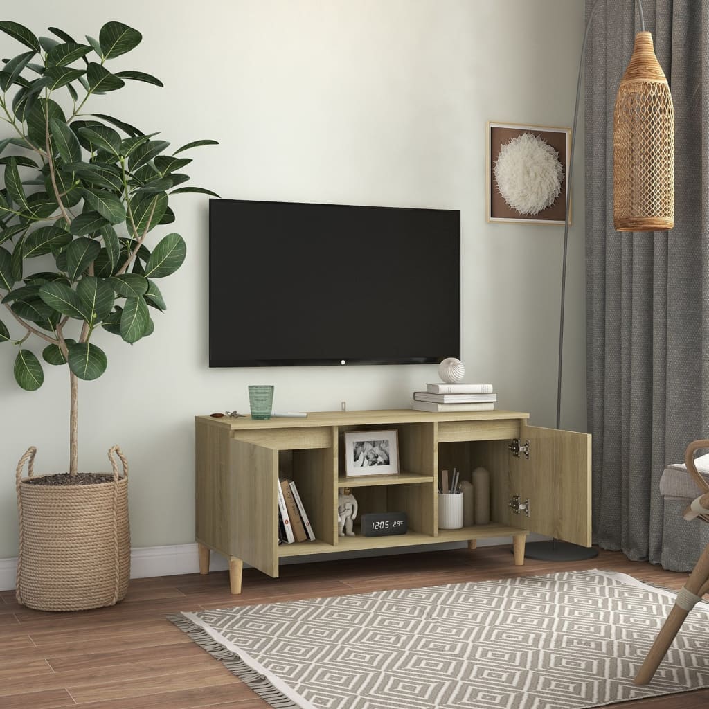 vidaXL tv-bord med massive træben 103,5x35x50 cm sonoma-eg