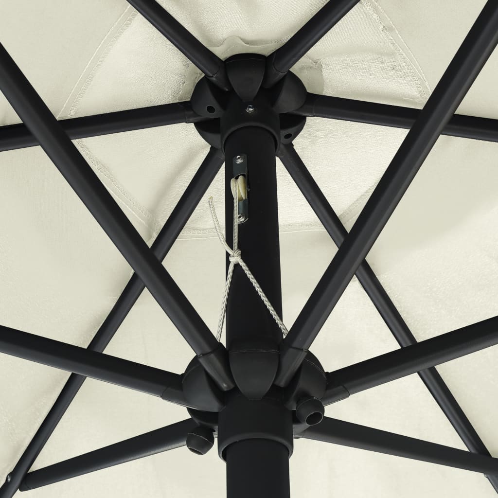 vidaXL udendørs parasol med LED-lys og aluminiumsstang 270 cm sandhvid