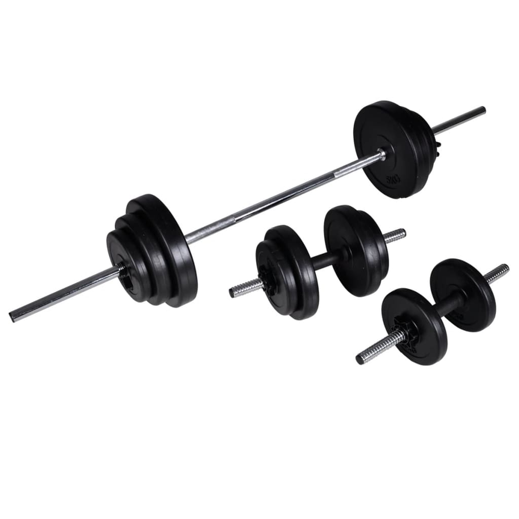 vidaXL træningsbænk med vægtstangs- og håndvægtssæt 30,5 kg