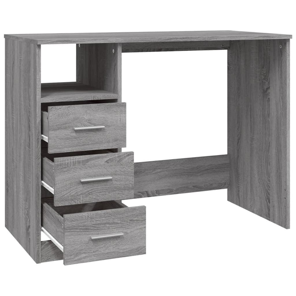 vidaXL skrivebord m. skuffer 102x50x76cm konstrueret træ grå sonoma-eg