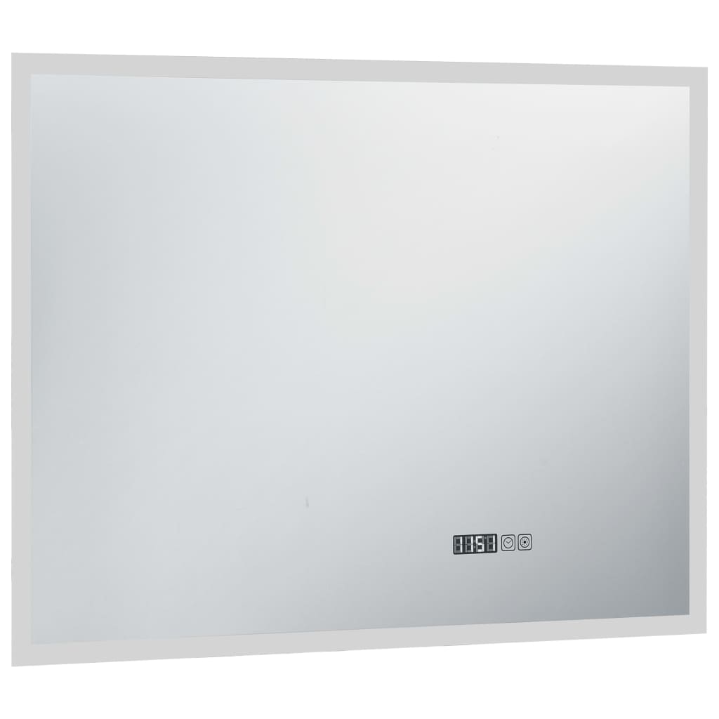 vidaXL LED-spejl med berøringssensor og tidsdisplay 80x60 cm