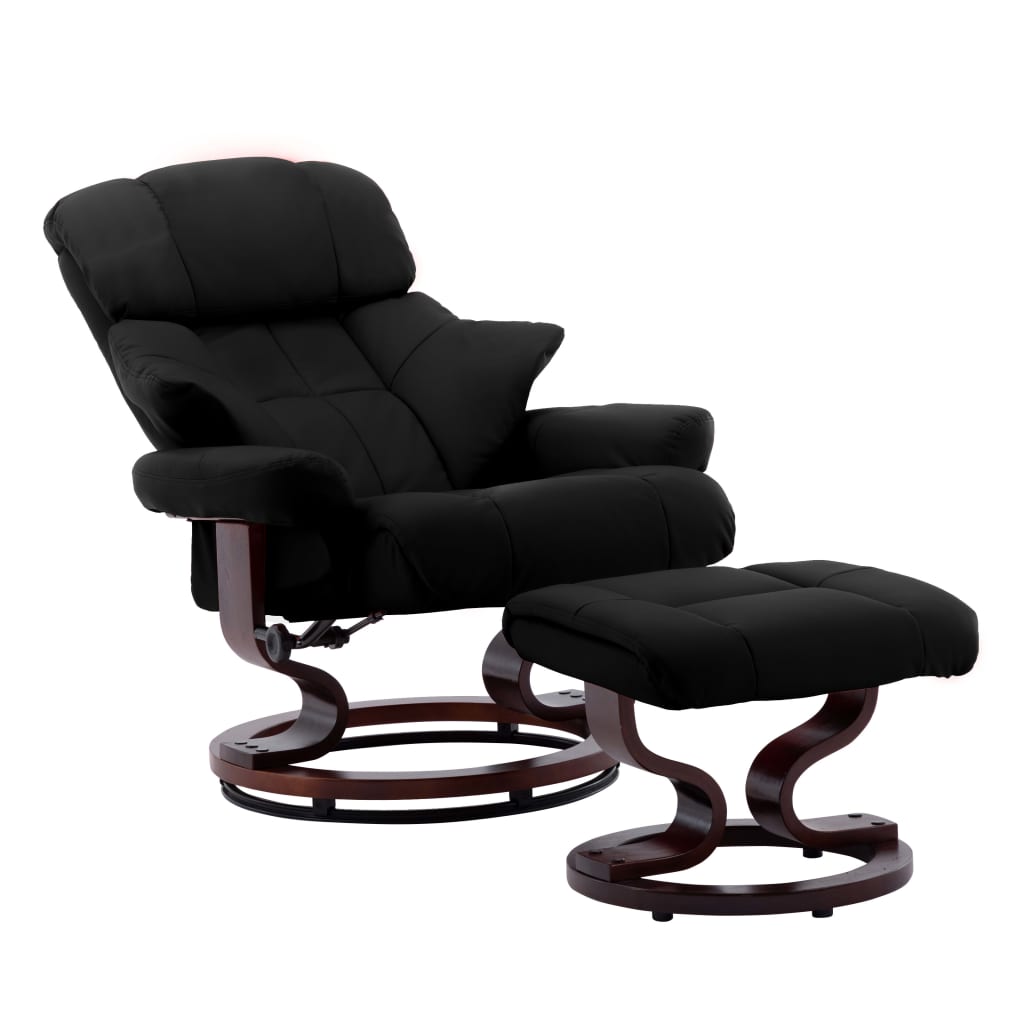 vidaXL lænestol med fodskammel kunstlæder og bøjet træ sort