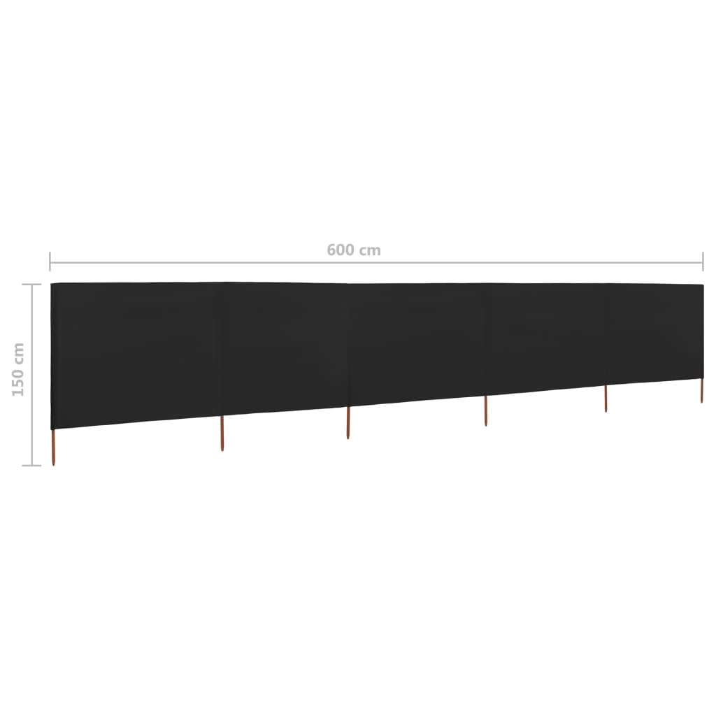 vidaXL 5-panels læsejl 600x120 cm stof sort