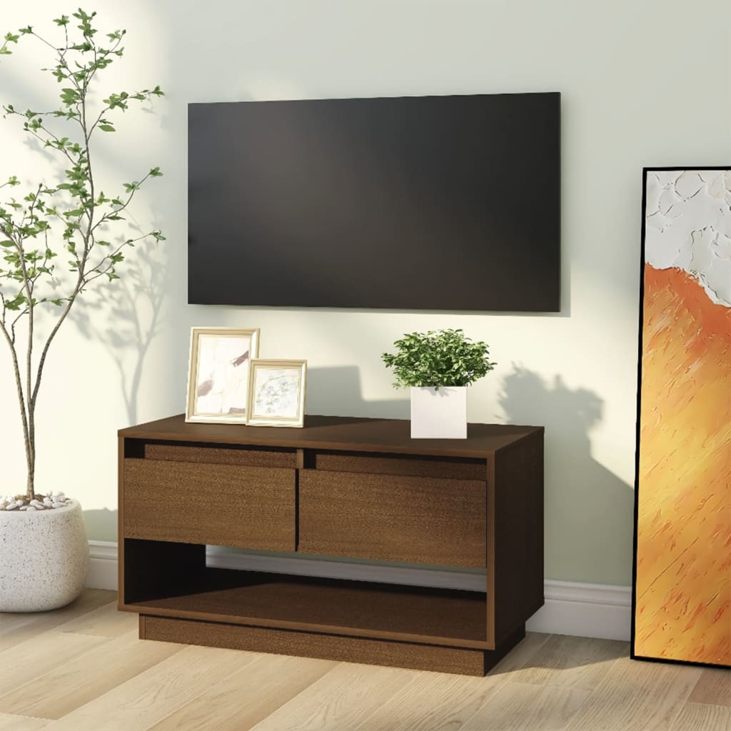 vidaXL tv-bord 74x34x40 cm massivt fyrretræ gyldenbrun