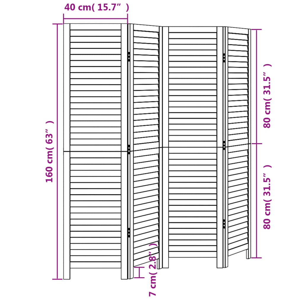 vidaXL rumdeler 4 paneler massivt kejsertræ hvid