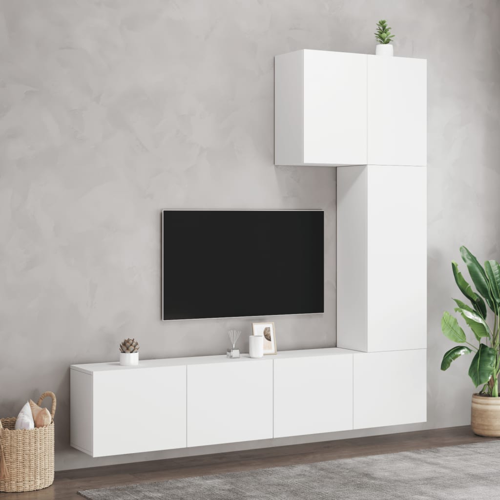 vidaXL tv-møbel til væg 5 dele konstrueret træ hvid