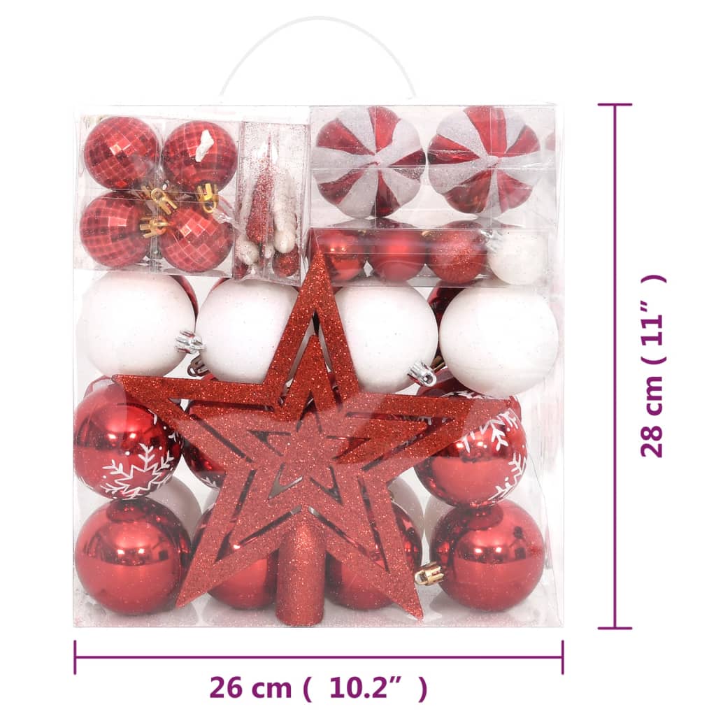 vidaXL julekugler 64 dele rød og hvid