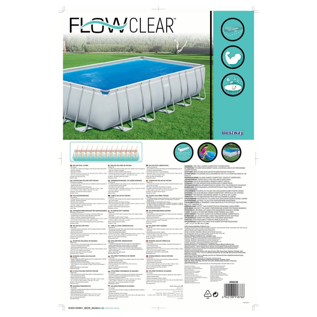 Bestway solopvarmet poolovertræk Flowclear rektangulær 703x336 cm blå