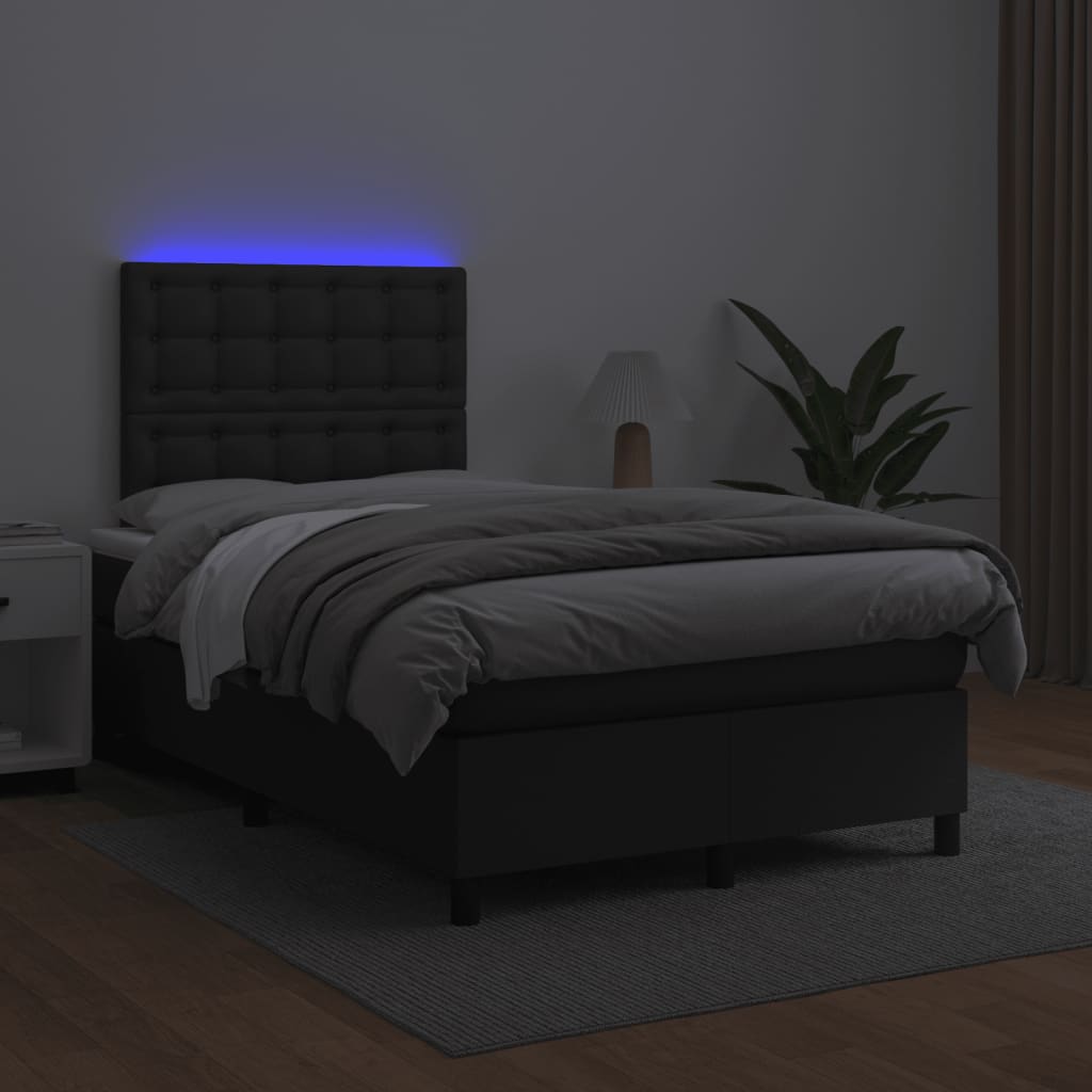 vidaXL kontinentalseng med madras og LED-lys 120x190cm kunstlæder sort
