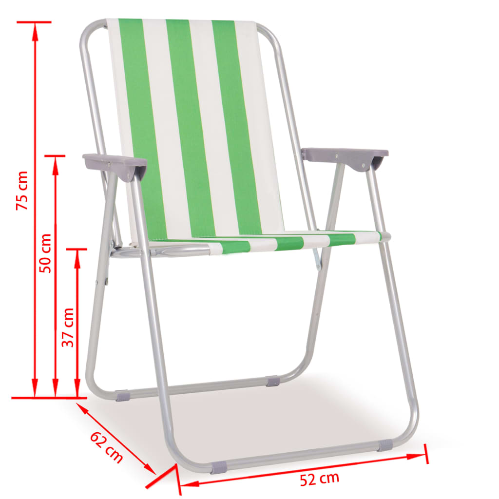 vidaXL foldbare campingstole 2 stk. grøn og hvid stål 52 x 62 x 75 cm