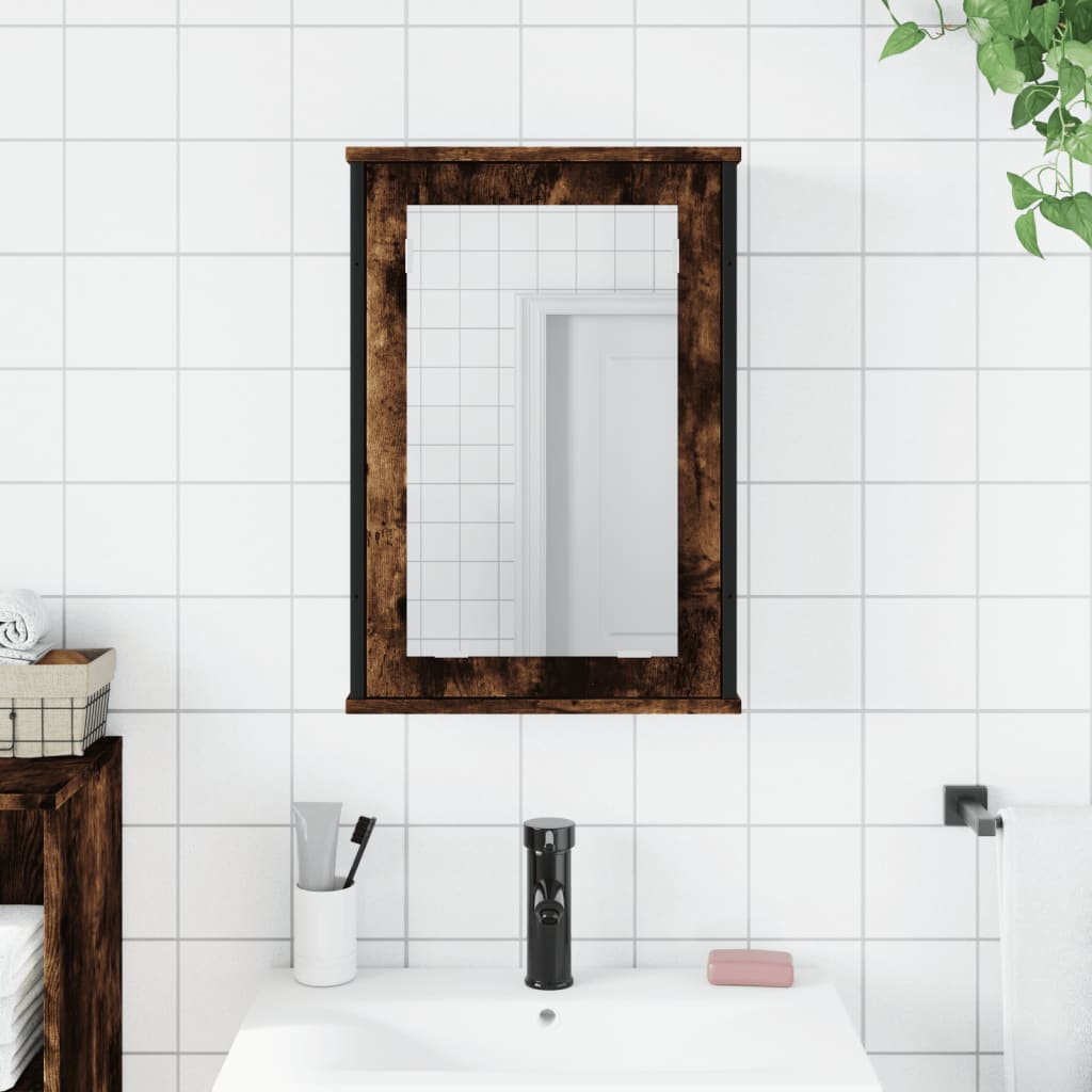 vidaXL badeværelsesskab med spejl 42x12x60 cm konstrueret træ røget eg