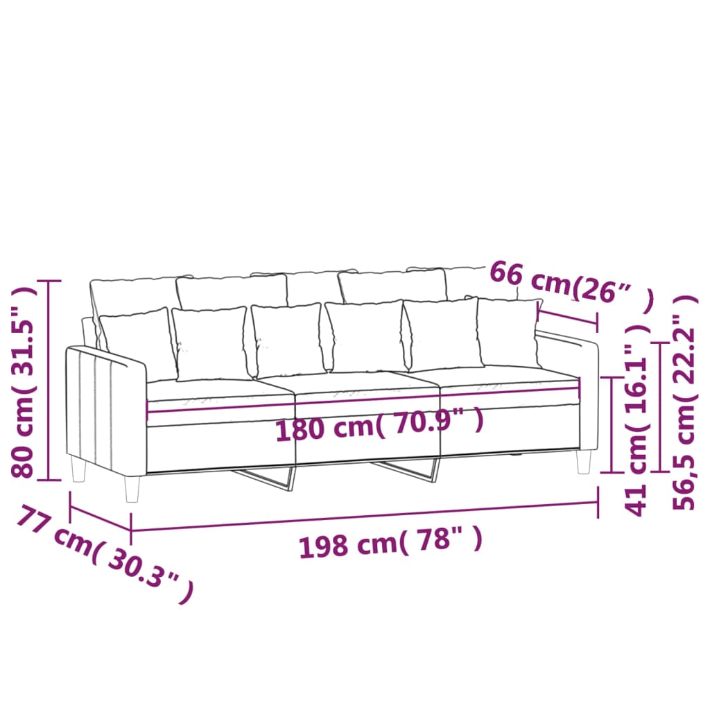 vidaXL 3-personers sofa 180 cm velour lysegrå
