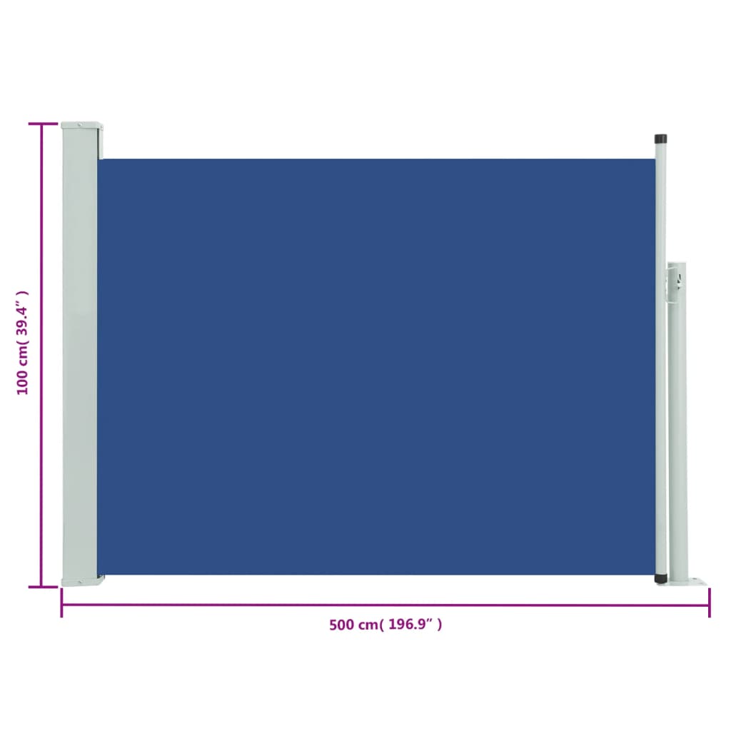vidaXL sammenrullelig sidemarkise til terrassen 100 x 500 cm blå