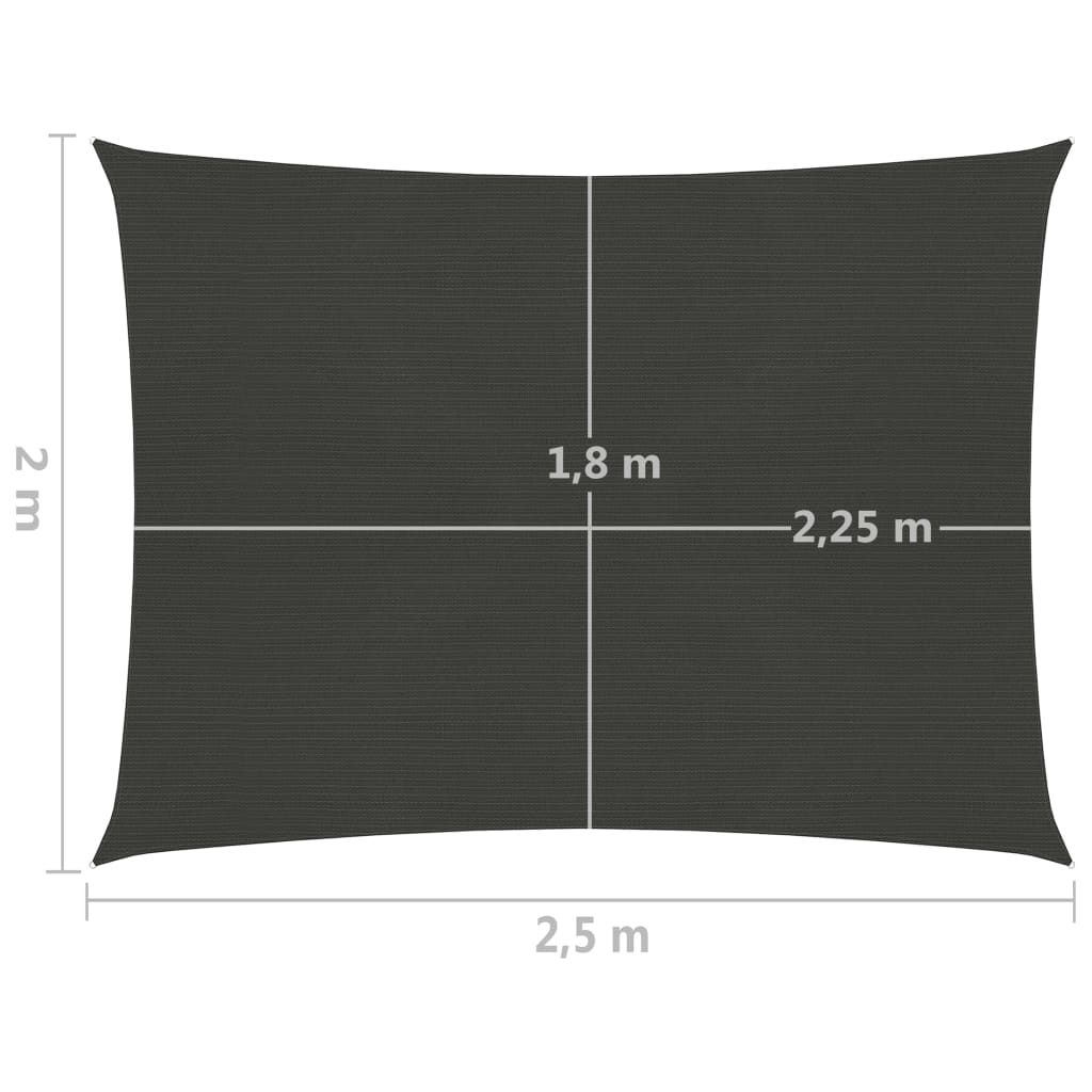 vidaXL solsejl 160 g/m² 2x2,5 m HDPE antracitgrå