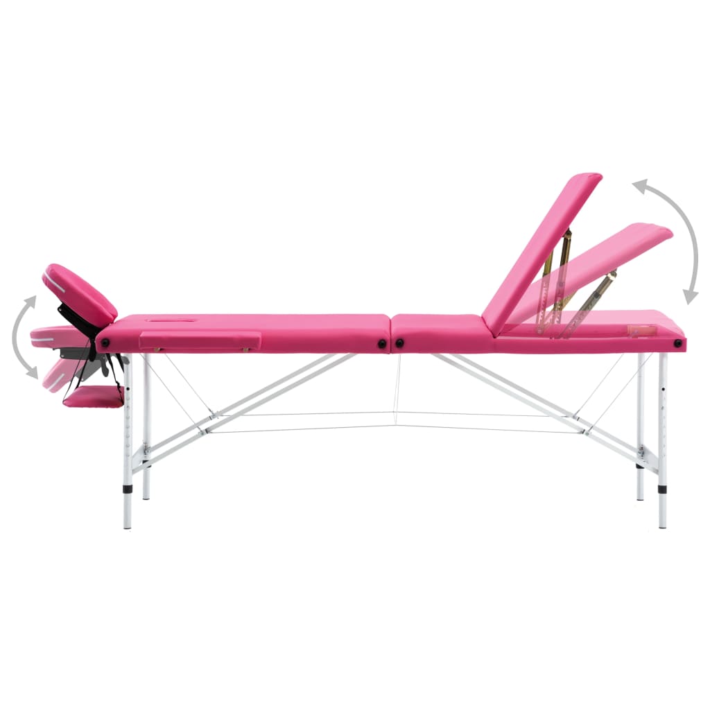 vidaXL sammenfoldeligt massagebord aluminiumsstel 3 zoner lyserød
