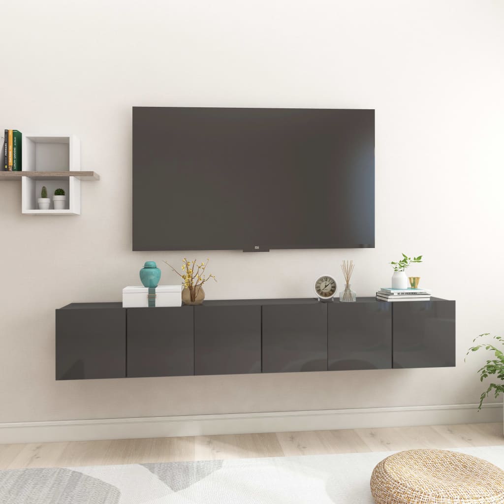 vidaXL væghængte tv-skabe 3 stk. 60x30x30 cm grå højglans