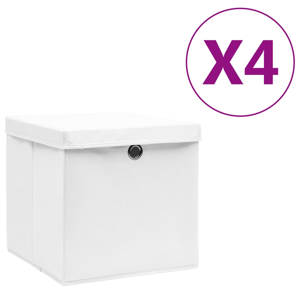 vidaXL opbevaringskasser med låg 4 stk. 28x28x28 cm hvid