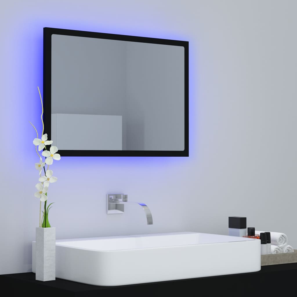 vidaXL badeværelsesspejl med LED-lys 60x8,5x37 cm akryl sort