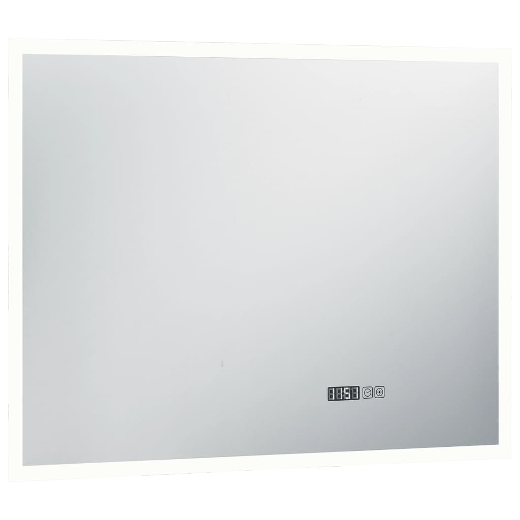 vidaXL LED-spejl med berøringssensor og tidsdisplay 80x60 cm