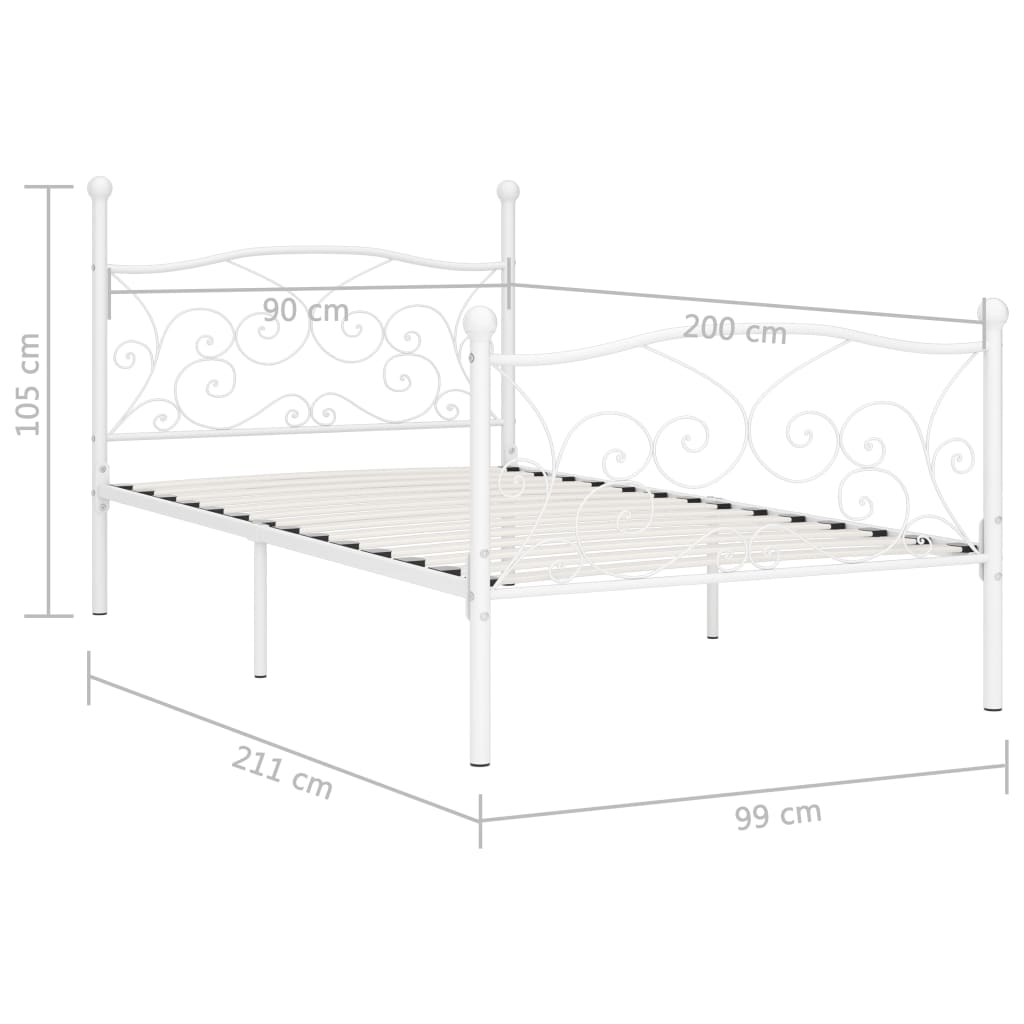 vidaXL sengestel med lamelbund 90 x 200 cm metal hvid
