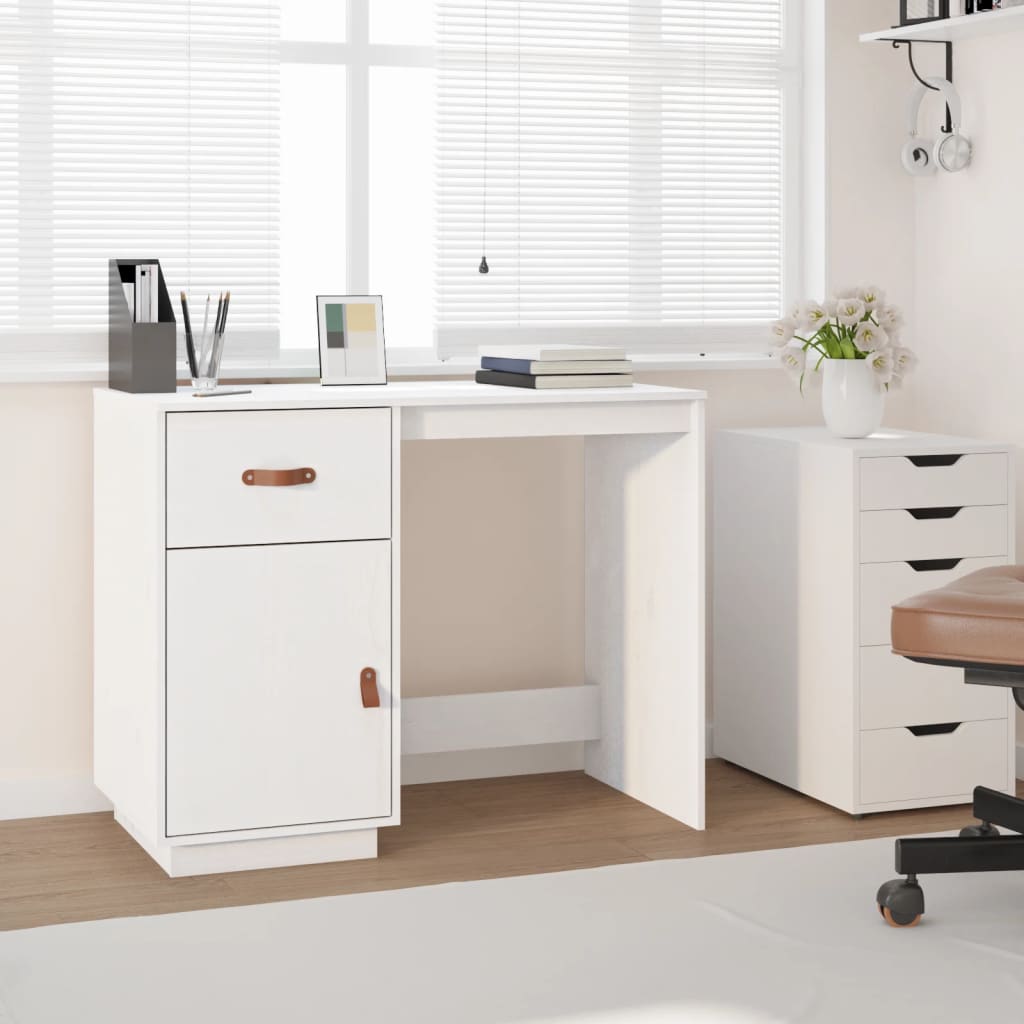 vidaXL skrivebord 95x50x75 cm massivt fyrretræ hvid