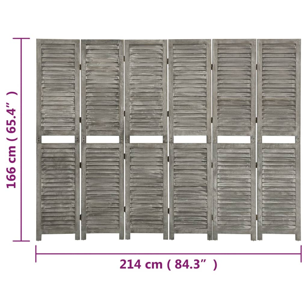 vidaXL 6-panels rumdeler 214x166 cm massivt træ grå