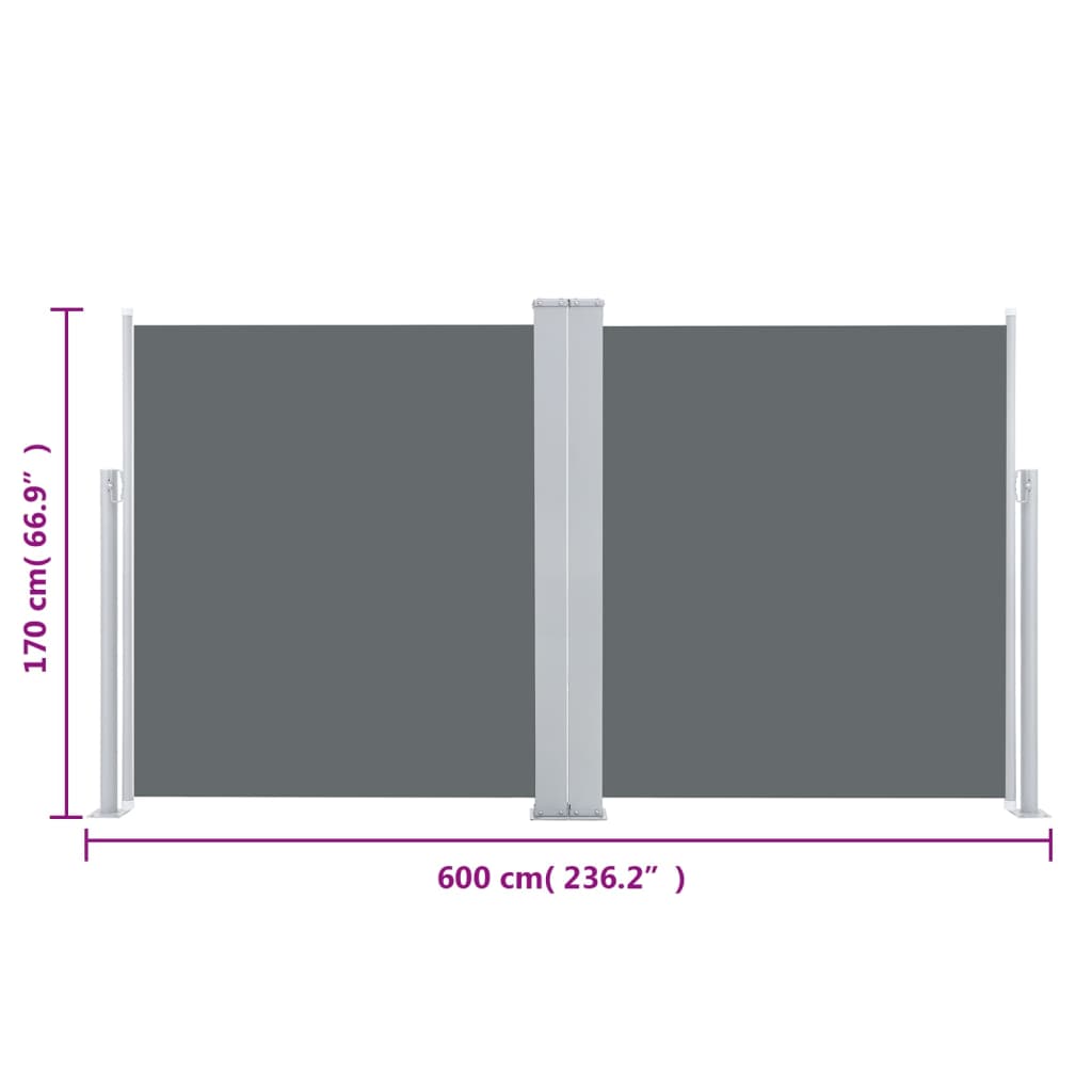 vidaXL dobbelt sidemarkise til terrassen 170 x 600 cm antracitgrå