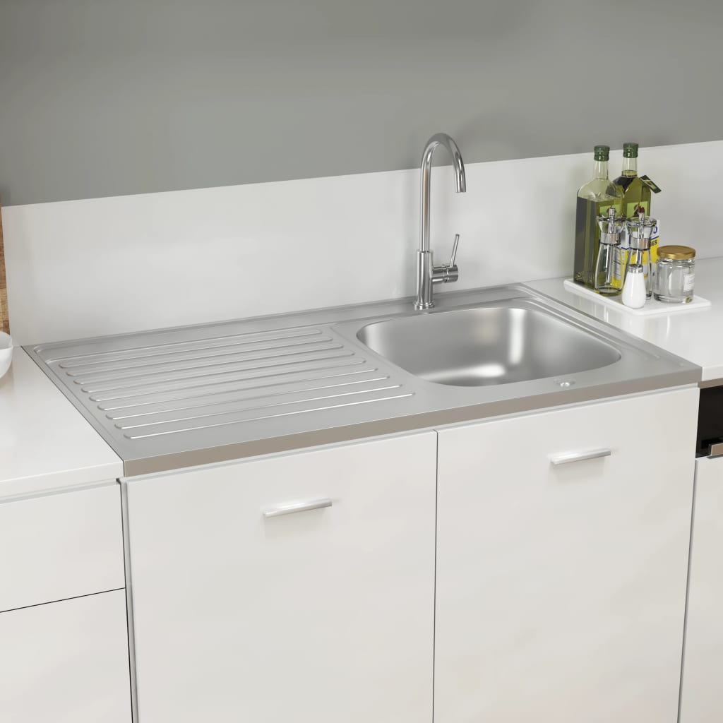 vidaXL køkkenvask med afløbssæt 1000x600x155 mm rustfrit stål sølv