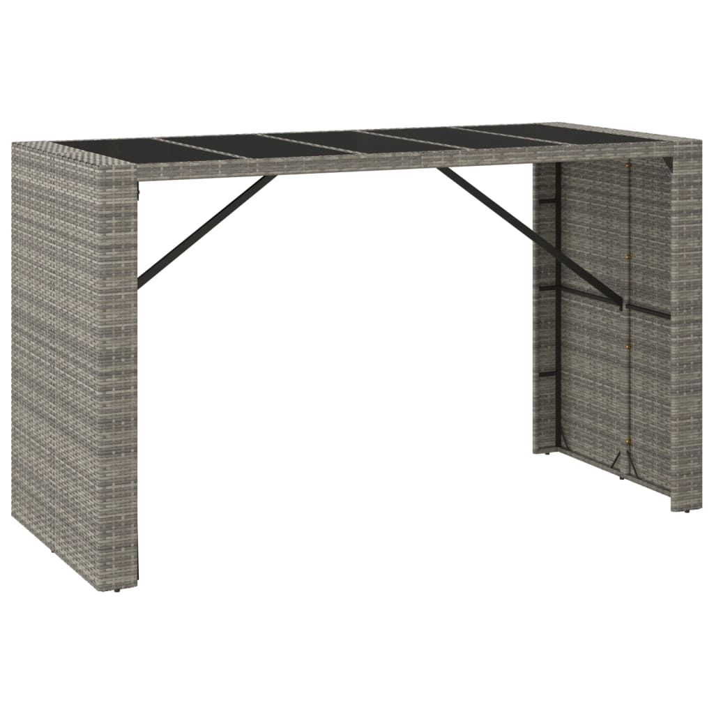 vidaXL barbord med glasplade 185x80x110 cm polyrattan grå