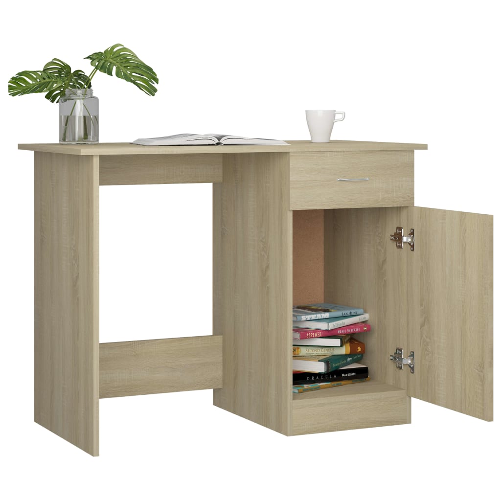 vidaXL skrivebord 100x50x76 cm konstrueret træ sonoma-eg