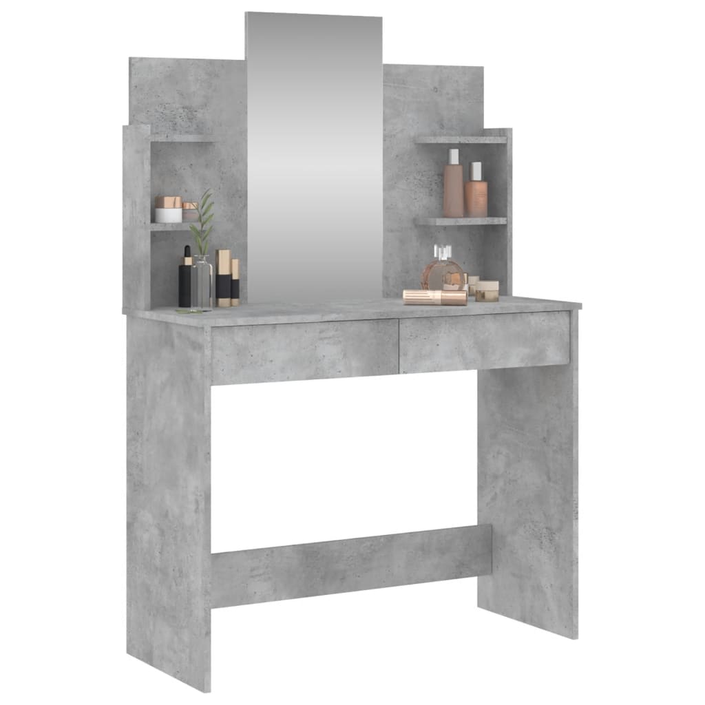 vidaXL makeupbord med spejl 96x39x142 cm betongrå