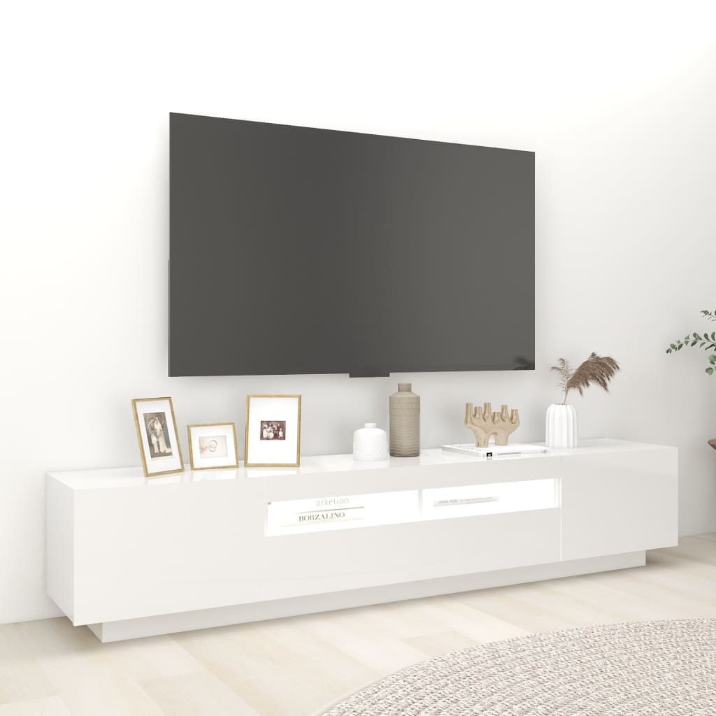 vidaXL tv-skab med LED-lys 200x35x40 cm hvid højglans