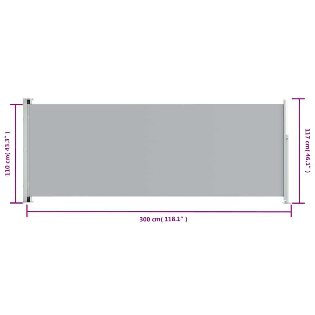 vidaXL sammenrullelig sidemarkise til terrassen 117x300 cm grå