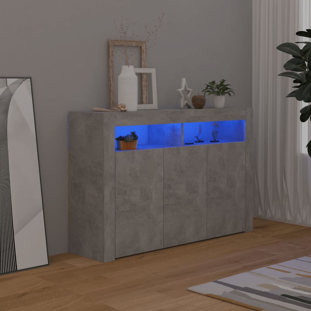 vidaXL skænk med LED-lys 115,5x30x75 cm betongrå