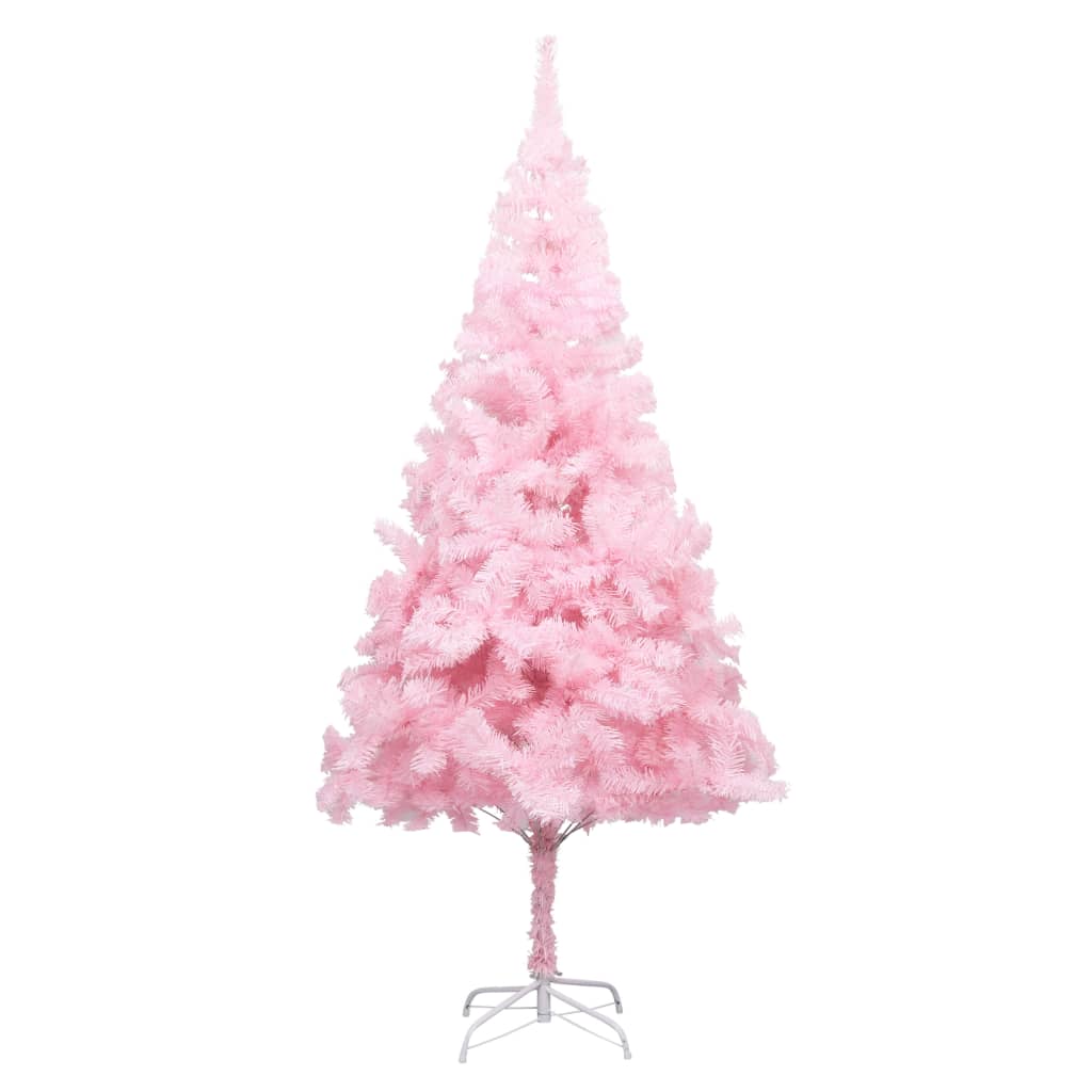 vidaXL kunstigt juletræ med lys og kuglesæt 210 cm PVC lyserød