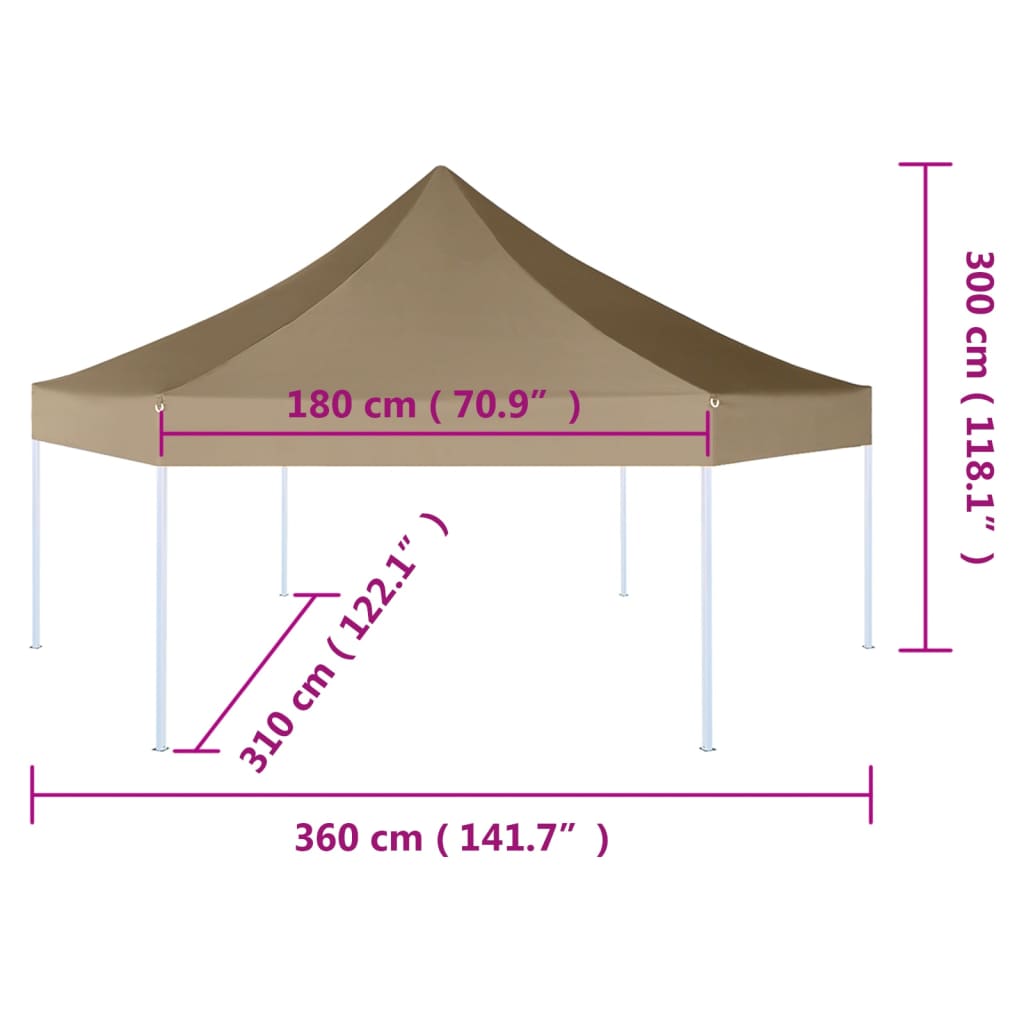 vidaXL sekskantet pop op-telt 3,6x3,1 m foldbart 220 g/m² gråbrun