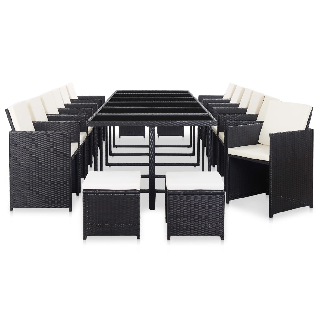 vidaXL udendørs spisebordssæt 17 dele med hynder polyrattan sort
